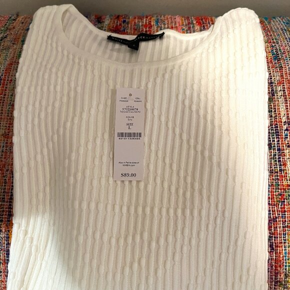 White House Black Market Ribbed Knit Fitted Sweater.  White.  Size: Large . NWT - Picture 3 of 6
